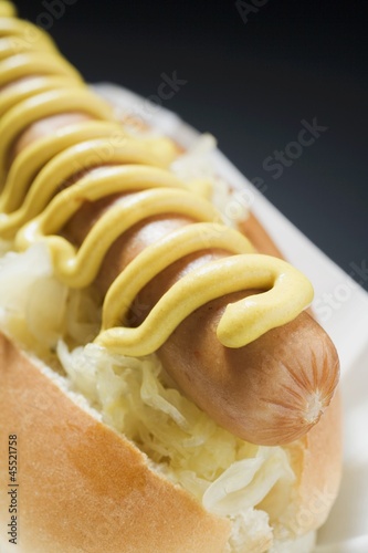 Photo: Hot dog with sauerkraut and mustard Hot dog with sauerkraut and mustard