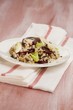 Whole-meal risotto with beetroot and leek