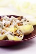Chicory boats filled with blue cheese and walnuts