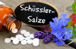 Schüsslersalze mit Tafel und Blüten