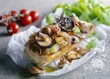 Baguette with mushrooms and onions