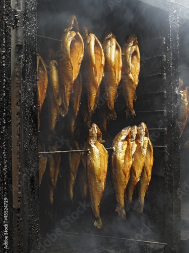 Photo: Trout being smoked Trout being smoked