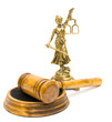 statue of justice and gavel on white background