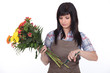 Florist cutting stems off flowers