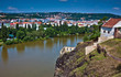 Cityscape of Prague with Vltava river seen from Vysehrad hill.