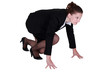 A woman about to run a race.