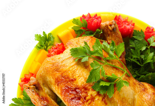 Photo: baked whole chicken with vegetables baked whole chicken with vegetables