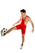 Young and handsome man with a soccer ball gymnast