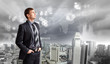 Businessman agaisnt virtual background