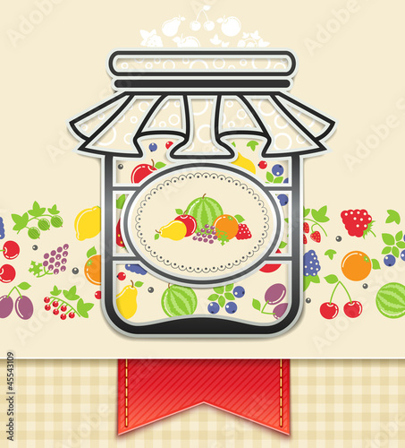 Vector: can with canned fruit and berry. food background vector can with canned fruit and berry. food background vector