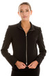 Woman wearing black suit