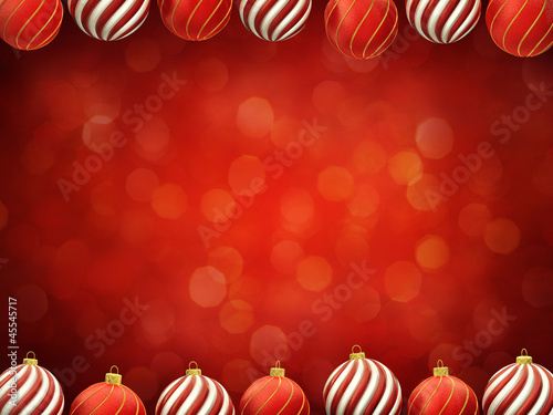 Illustration: Christmas baubles frame on red background Christmas baubles frame on red background