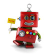 Little robot dancing with a party sign