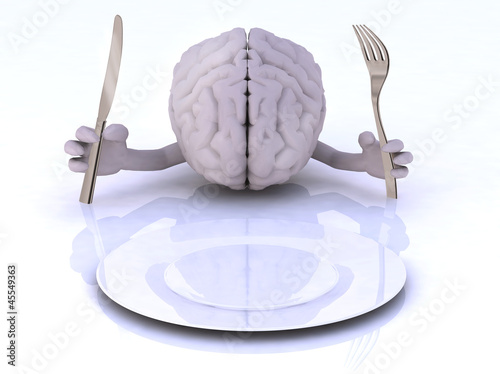 Illustration: the brain with hands and utensils the brain with hands and utensils