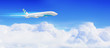White passenger plane in the blue sky