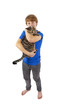 boy hugging with his cat