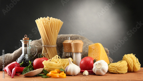 Photo: Pasta spaghetti, vegetables and spices, Pasta spaghetti, vegetables and spices,