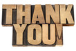 thank you in letterpress wood type
