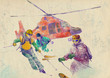 Winter sports - Rescue Team (skiers) - this is original drawing