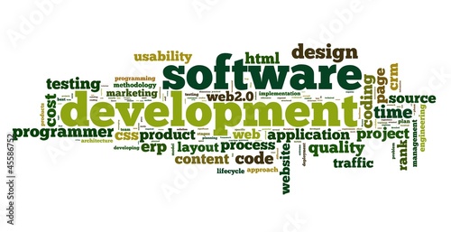 Illustration: Software development concept in tag cloud Software development concept in tag cloud