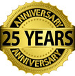 25 years anniversary golden label with ribbon