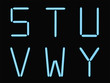 S,t,u,v,w,y alphabet blue neon