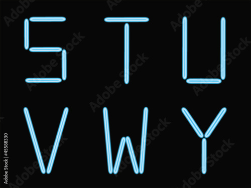 Vector: S,t,u,v,w,y alphabet blue neon S,t,u,v,w,y alphabet blue neon