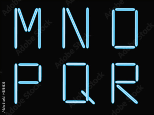 Vector: M,N,o,p,q,r alphabet blue neon M,N,o,p,q,r alphabet blue neon