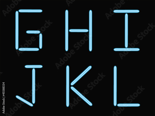 Vector: G,H,I,J,K,L alphabet blue neon G,H,I,J,K,L alphabet blue neon