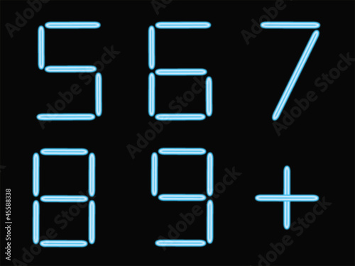 Vector: 5,6,7,8,9,+ alphabet blue neon 5,6,7,8,9,+ alphabet blue neon
