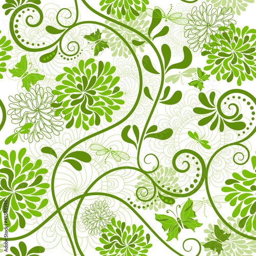 Vector: Green-white floral pattern Green-white floral pattern