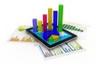 Tablet showing a spreadsheet and a paper