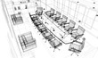 sala riunioni rendering wireframe tratto