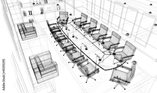 Illustration: sala riunioni rendering wireframe tratto sala riunioni rendering wireframe tratto