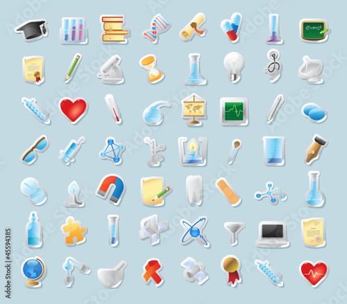Vector: Sticker icons for science and education Sticker icons for science and education