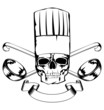 skull in toque and crossed lables