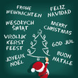 Weihnachtsmann schreibt an Tafel Sprachen