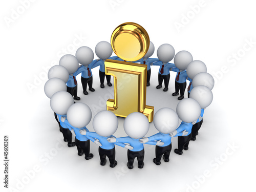 Illustration: 3d small people around Info symbol. 3d small people around Info symbol.
