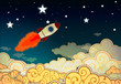 Cartoon rocket flying to the stars
