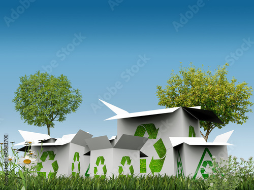 Illustration: recycle boxes on grass recycle boxes on grass