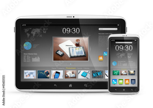 Illustration: Modern digital tablet with mobile smartphone Modern digital tablet with mobile smartphone