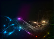 Abstract glowing lines of light with rainbow colors background.