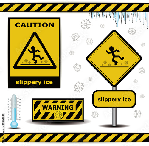 Illustration: raster sign caution slippery ice warning collection raster sign caution slippery ice warning collection