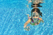 Happy underwater child in swimming pool,kids sport