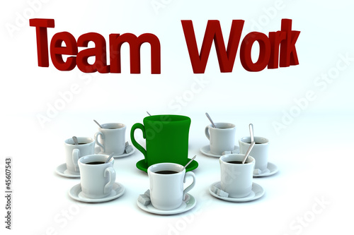 Illustration: Teamwork concept from coffe cups Teamwork concept from coffe cups