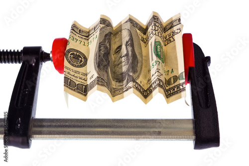 Photo: Eurogeld Schein in Schraubzwinge Eurogeld Schein in Schraubzwinge