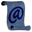 Modern Email Symbol on Blue Old Paper Scroll