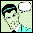 Businessman talking or thinking retro poster or icon
