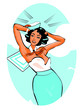 Vector Clip Art Illustration of a Sexy Female Sailor Pinup retro