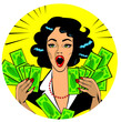 Clipart Illustration of a Retro Woman Holding Handfulls Of Cash